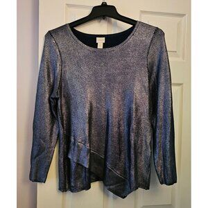 Silver Metallic Asymmetrical Long Sleeve Women's Sweater Chico's Sz 3 (16/XL)